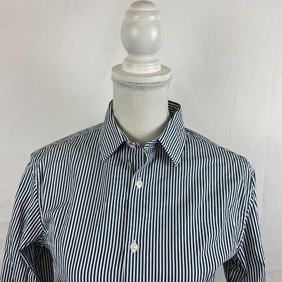 Club Monaco Slim Fit Men's Shirt XS Blue White Stripe Button Front Long Sleeve - Picture 2 of 11